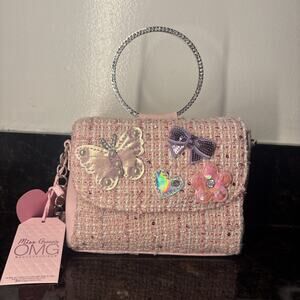 New OMG Accessories Tweed Butterfly Applique Mini Flap Bag